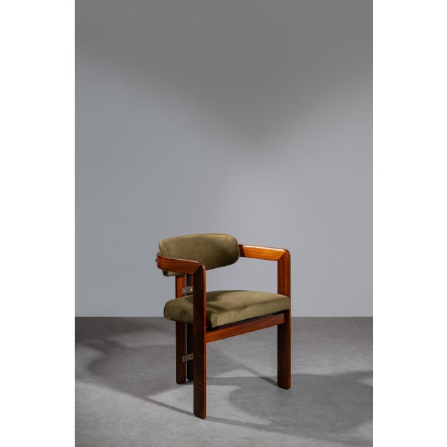 Pamplona dining chair by Augusto Savini for Pozzi 1960s. Сhair in lacquered wood and velvet green upholstery. This chair...