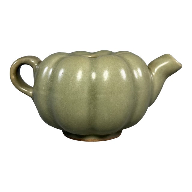 Antique Chinese Celadon Melon‑Shaped Ewer, Collectible Antique For Sale