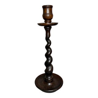 Antique Barley Twist Wooden Candlestick, Hand-Turned Hardwood, C. 1900 For Sale