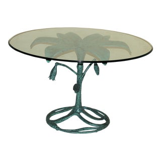 1970s Arthur Court Lily Floral Dining Table Verdigris Green For Sale