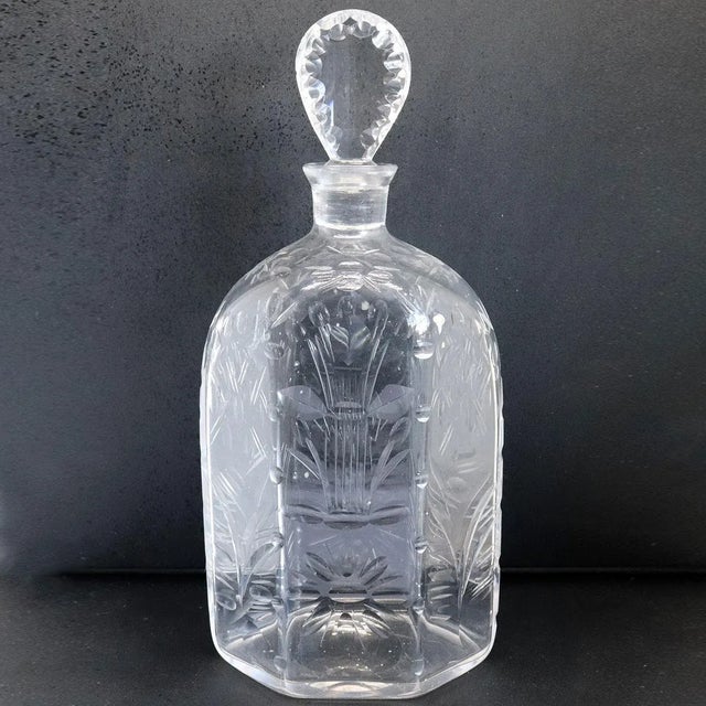 Traditional Pair English Harry Powell for Whitefriars Glass Spanish Cut Decanters For Sale - Image 3 of 12