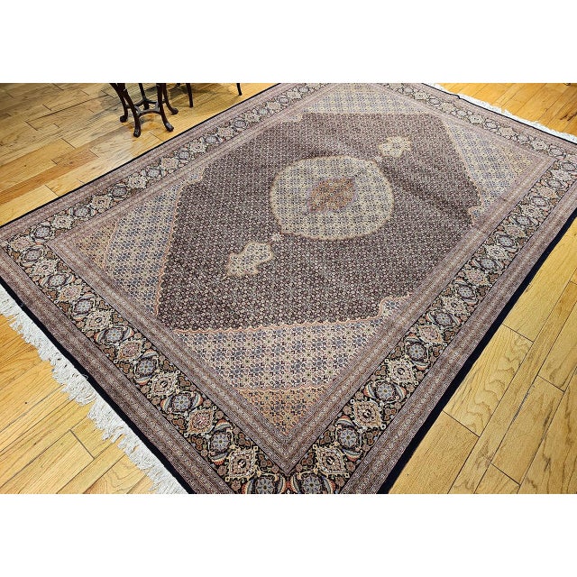 Antique Persian Tabriz Mahi Rug, Hand-Knotted Wool & Silk, Herati Geometric Pattern, Navy & Ivory, 9x12 For Sale - Image 12 of 18