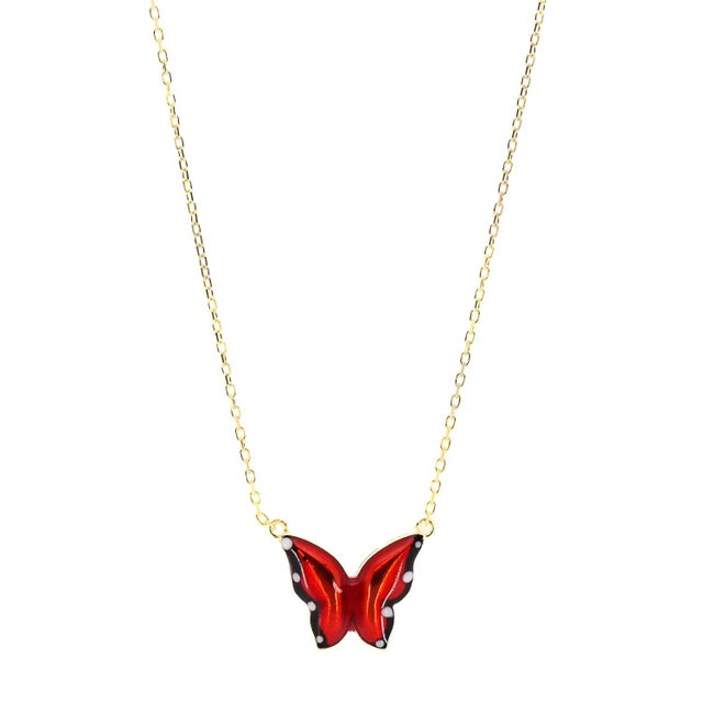 Contemporary Gold Joy Red Enamel Butterfly Necklace For Sale - Image 3 of 8