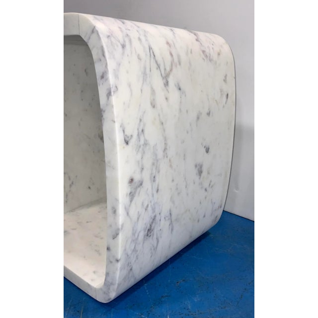 Contemporary Honed White Carrara Marble Side Table For Sale - Image 4 of 5