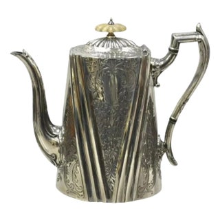 Antique English Edwardian Silver Plated Victorian Floral Engraved Coffee Pot For Sale