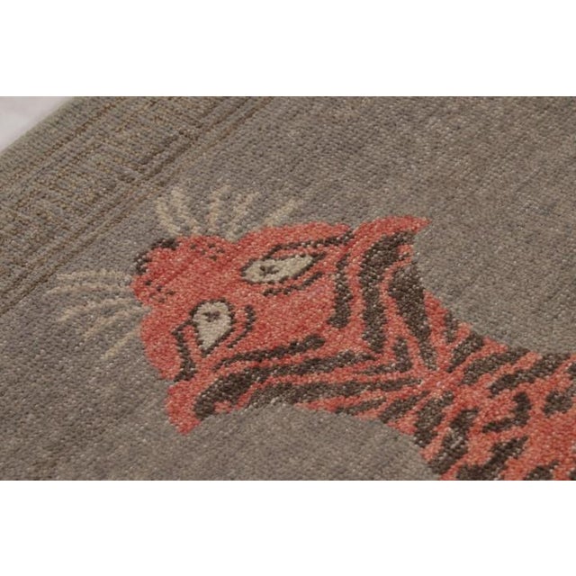 Traditional Rug & Kilim’s Distressed Tiger Runner Rug With Gray and Orange Pictorial For Sale - Image 3 of 9