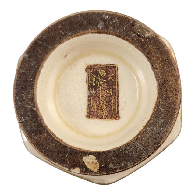 Brown Japanese Satsuma Hexagonal Vases with Dragon and Rakan, Set of 2 For Sale - Image 8 of 13