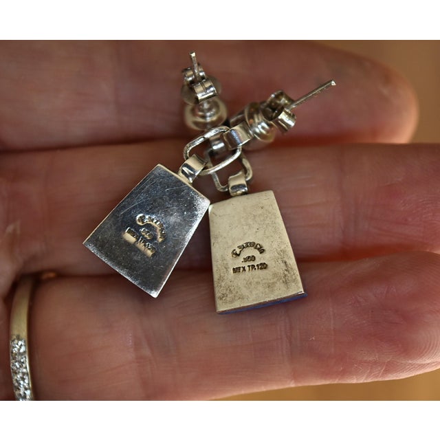 Vintage Escorcia Sterling Silver Lapis Inlaid Dangle Post Earrings, A Pair For Sale - Image 12 of 17