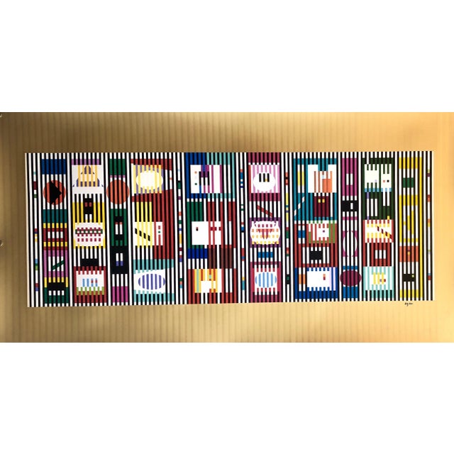Yaacov Agam, Yaacov Agam Large Silkscreen Colors on Gold Signed Israeli Kinetic Op Art Print, c.1980 For Sale