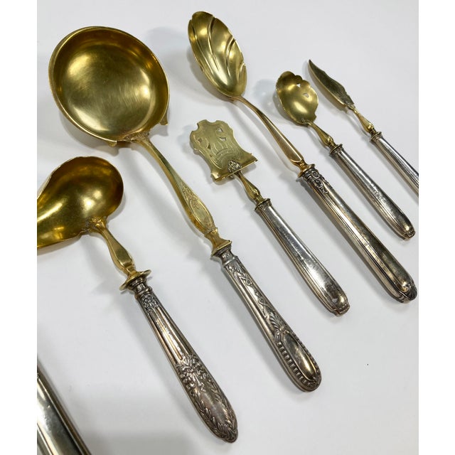 Antique French Repoussé Sterling Silver and Gold Vermeil Hors d'Oeuvres Set - 8 Pieces For Sale In Kansas City - Image 6 of 9