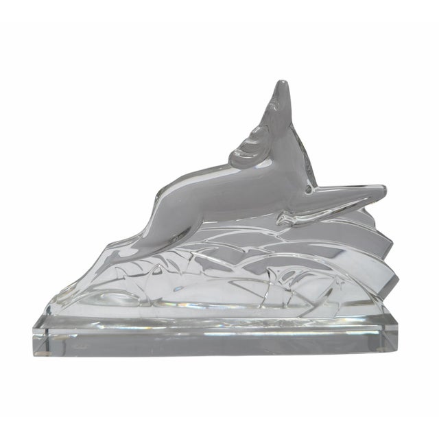 1980s Signed Baccarat French Crystal Leaping Gazelle Bookend For Sale - Image 5 of 5