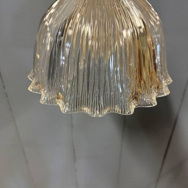 Asteroid Pressed Glass Holophane Pendant Lamp with Brass Fixture, 1920s For Sale - Image 12 of 18
