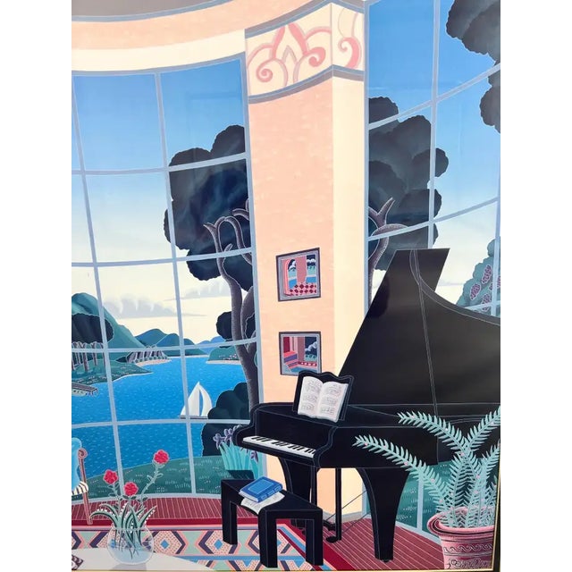 American Thomas McKnight Yellow Music Room Lithograph , Framed 1980's For Sale - Image 3 of 7