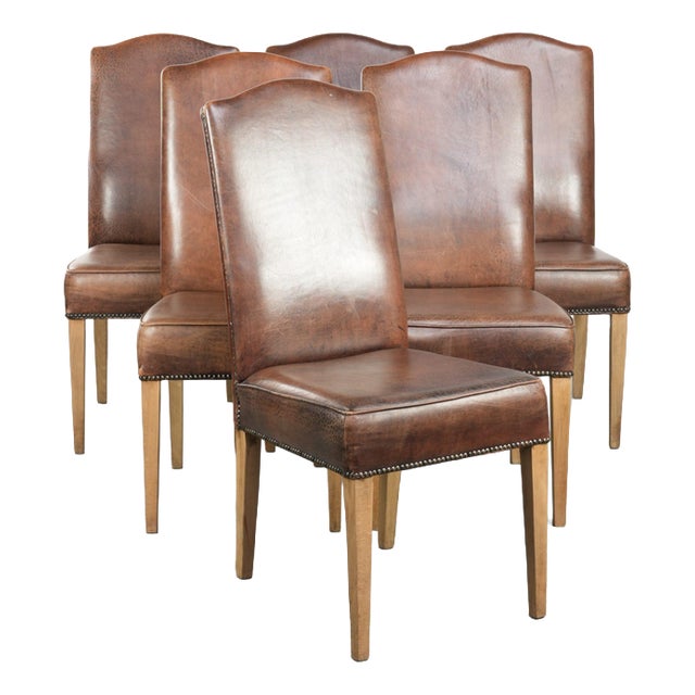 Vintage Dining Chairs in Sheepskin with a High Back, Set of 6 For Sale