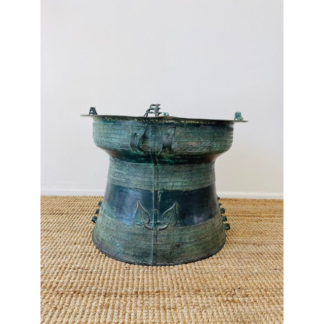 Vintage Asian Style Patinaed Metal Rain Drum Table made of bronze or brass patinaed surface great detail throughout great...