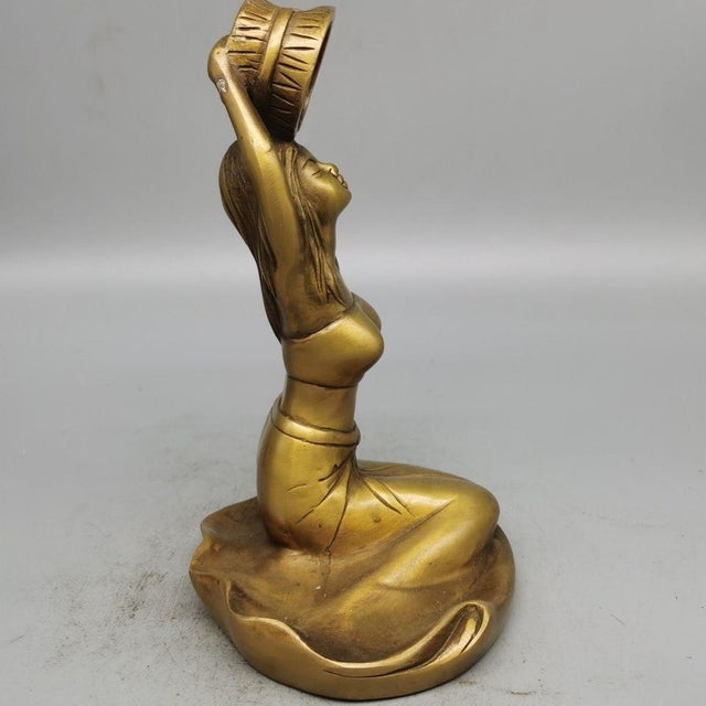 Brass Kneeling Lady Incense Holder, Bathing Beauty Statue For Sale - Image 4 of 7
