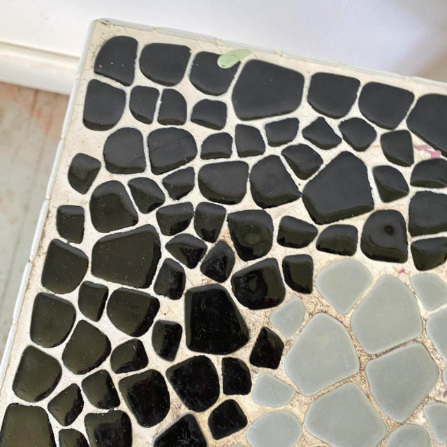 Mid Century Mosaic Table Petite Side Table Indoor Outdoor Furniture Retro Pink Black White Tile For Sale - Image 4 of 11