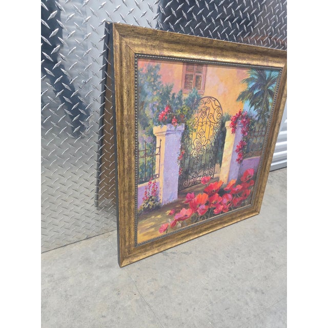 Late 20th Century Joan Cole Framed Garden Gate Painting – Home Interiors – 31″ Square For Sale - Image 4 of 10