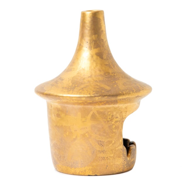 Beautiful hand painted ceramic ashtray from the "More Gold" collection by Mid Century California icon Sascha Brastoff....