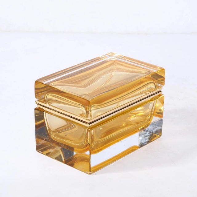 Hand-Blown Amber Murano Glass Box With 24 Karat Gold Flecks For Sale - Image 4 of 11