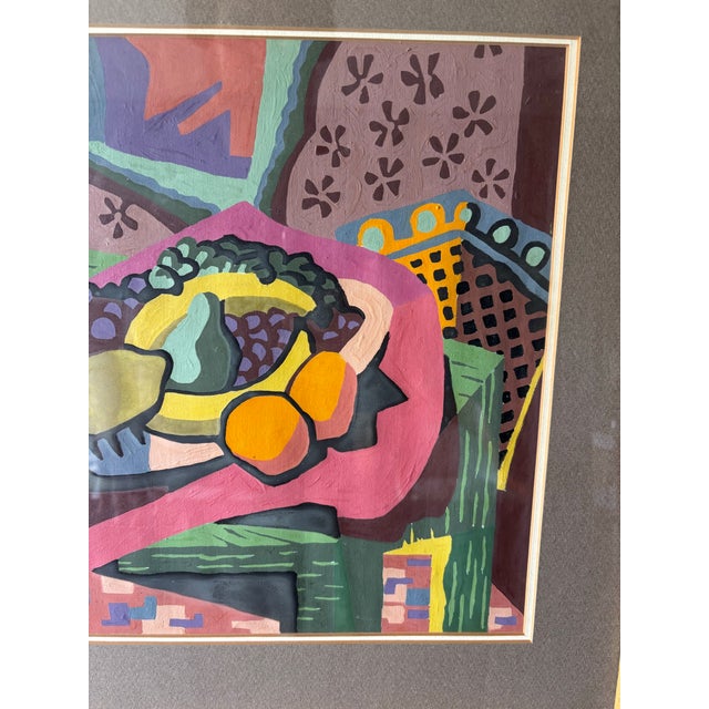 1950s 1950s Cubist Modernist Still Life Painting - Framed Geometric Fruit Composition For Sale - Image 5 of 6