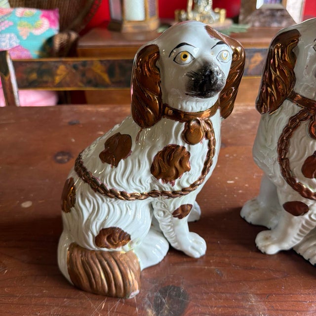 A Fine Pair of Antique Staffordshire Spaniel Dogs With Copper Lustre, Circa 1880 For Sale - Image 6 of 12