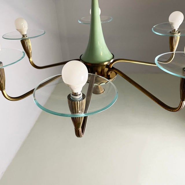 Mid-Century Modern Italian Chandelier in Glass and Green Metal, 1950s For Sale - Image 10 of 16