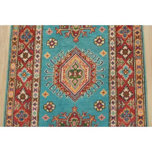 2020s Kazak Runner 2’7” X 9’6” Blue Wool Tribal Hand-Knotted Oriental Rug For Sale - Image 5 of 12