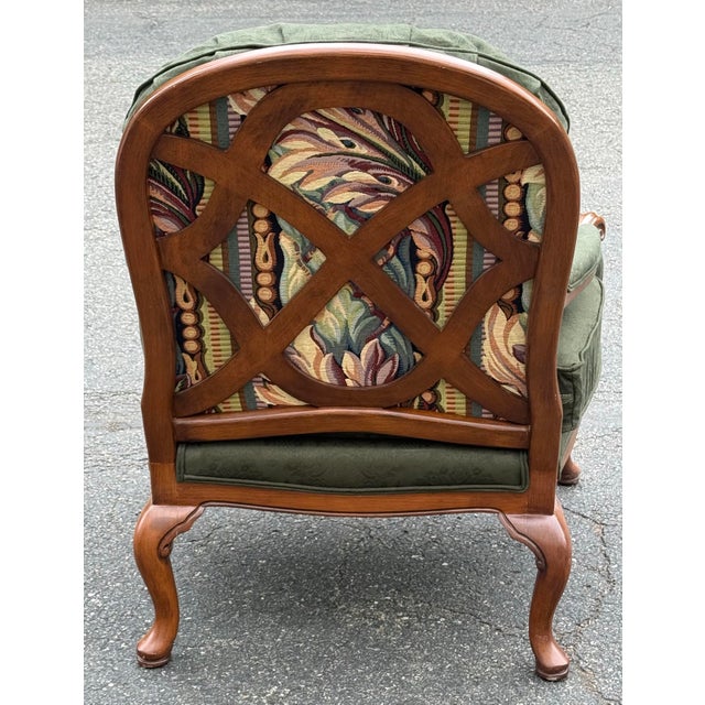 Brandywine Custom Calico Corner Upholstered Bergere Chair With Lattice Back For Sale - Image 4 of 10
