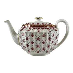 Spode Fleur De Lys Red & Gold Bone China Fluted Chelsea Tea Pot