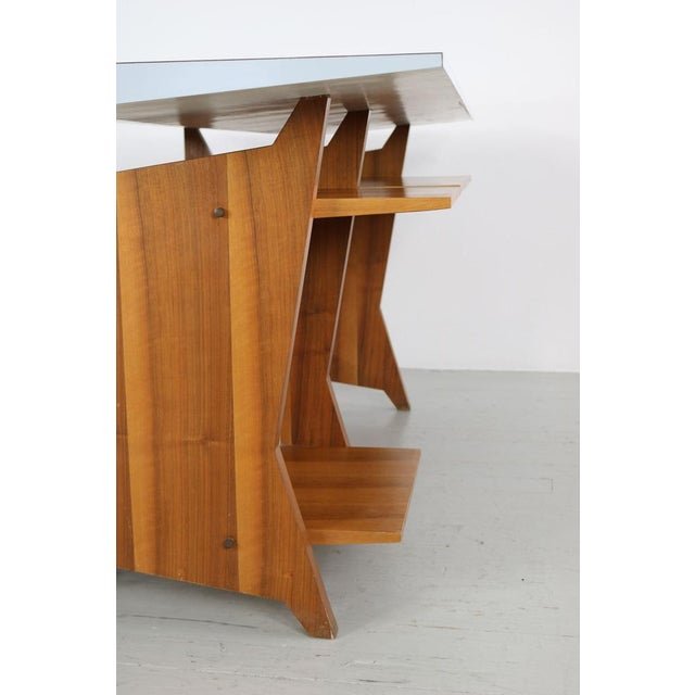 Modernist Italian Desk with Three Drawers, Book Storage and Light Blue Formica Table Plate, 1960s For Sale - Image 13 of 18