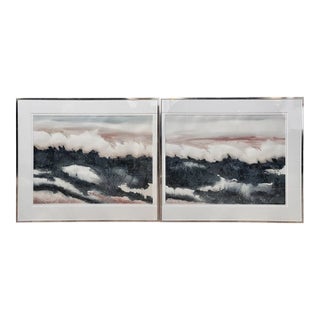Pair of Watercolors, Waves, Framed, by Nancy Tuttle May, Nc, 1985 For Sale