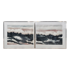 Pair of Watercolors, Waves, Framed, by Nancy Tuttle May, Nc, 1985