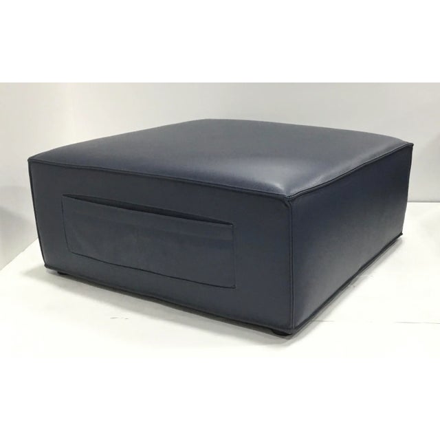 Modern Slate Leather Pocket Ottoman For Sale - Image 4 of 4