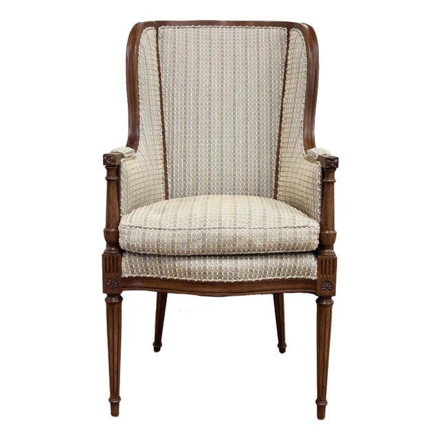 Vintage Louis XVI Style Carved Wood Arm Chair For Sale