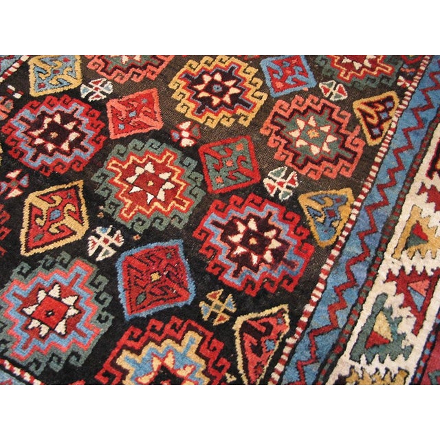 Late 19th Century 1880s Brown Geometric Tribal Caucasian Kazak Rug 3'6" X 6'3" Handknotted Wool Carpet For Sale - Image 5 of 5
