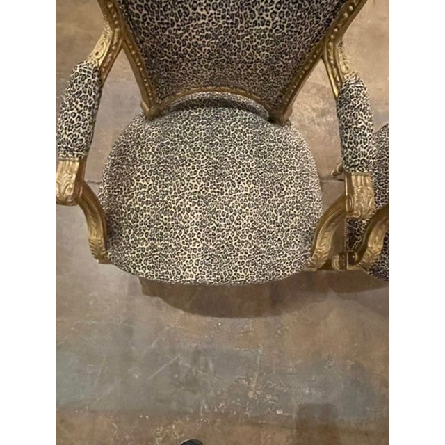 Early 20th Century Pair of French Louis XVI Giltwood Armchairs With Leopard Upholstery For Sale - Image 5 of 8