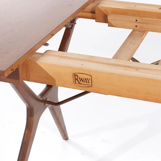 Rway Mid Century Walnut and Brass Expanding Dining Table With 2 Leaves