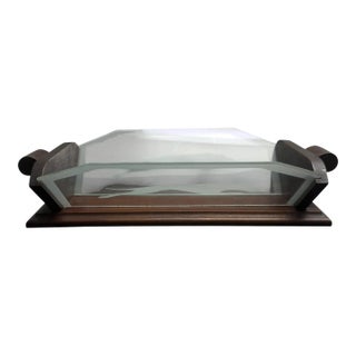 1930s Art Deco Wood and Greyhounds Etched Glass French Centerpiece For Sale