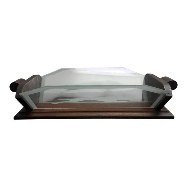 1930s Art Deco Wood and Greyhounds Etched Glass French Centerpiece For Sale