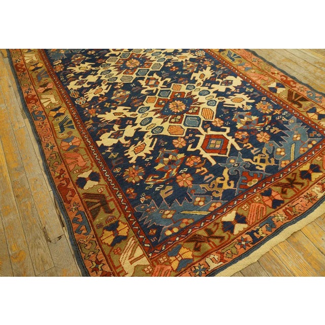 Great Blue and Camel Color With Rhombus and Florid Design Antique Caucasian Bidjov Rug For Sale - Image 9 of 12