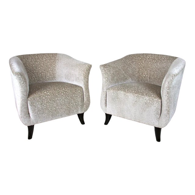 Set of Vintage Club Chair in Beige Velvet, 1930s For Sale