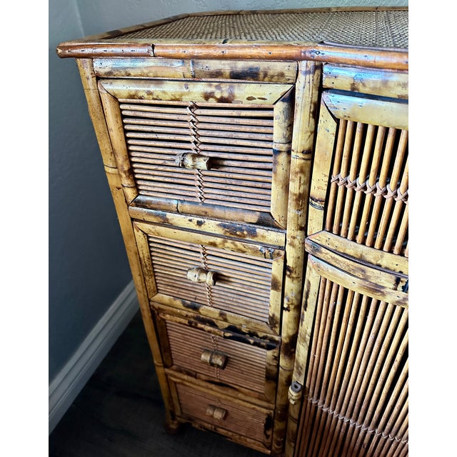 Vintage 1970s Bamboo & Reed Dresser / Cabinet For Sale - Image 4 of 8
