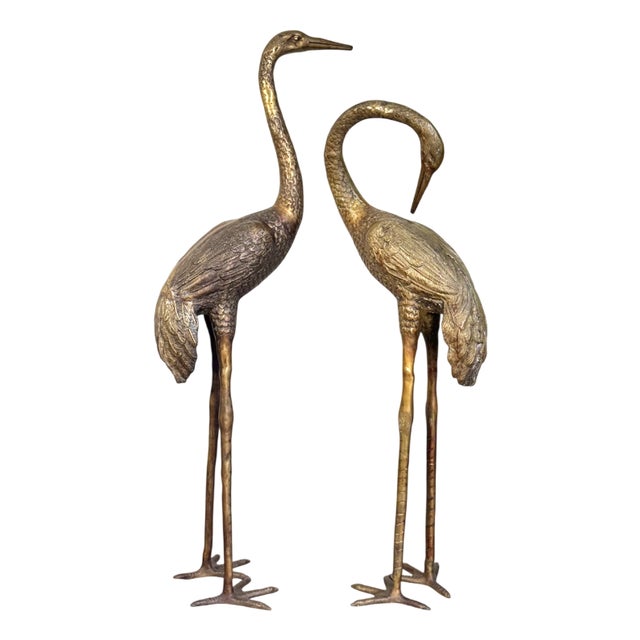 Large Vintage Bronze Crane Statues, 1920s-1940s, Set of 2 For Sale