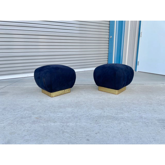 Mid-Century Modern Vintage Brass Poufs by Marge Carson- Set of 2 For Sale - Image 3 of 9