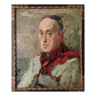 Portrait of a Poet with a Red Scarf, 1920s-1940s, Oil on Canvas For Sale