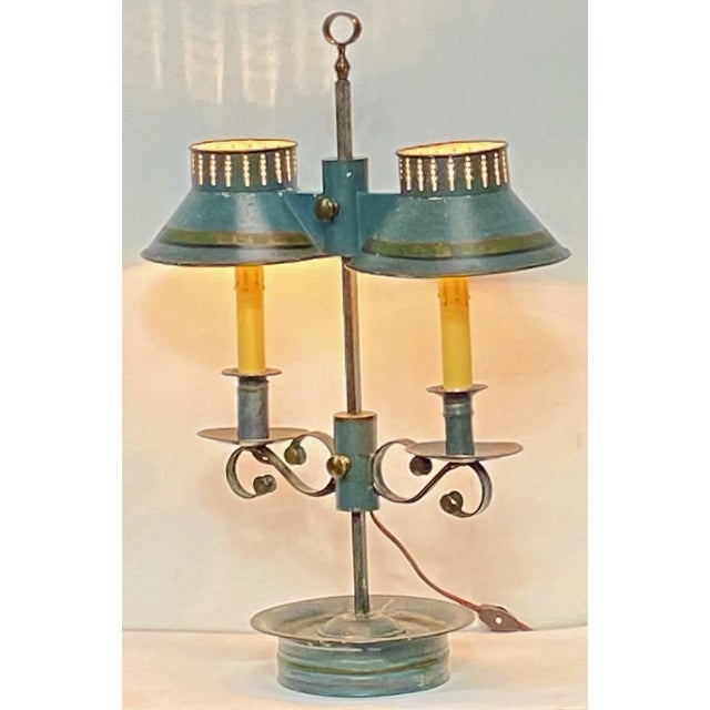 Metal Early 19th Century Tole Painted Double Student Lamp For Sale - Image 7 of 10