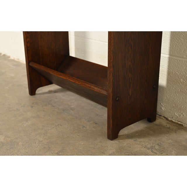 Brown Lakeside Craft Shops Antique Mission Oak Arts & Crafts Cutout Book Trough or Magazine Stand, Newly Refinished For Sale - Image 8 of 11