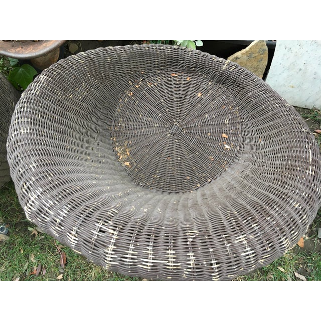 Hi, vintage brown wood and wicker barrel chair in style of Isamu Kenmochi. Unsigned and unmarked. Maker unknown. The...