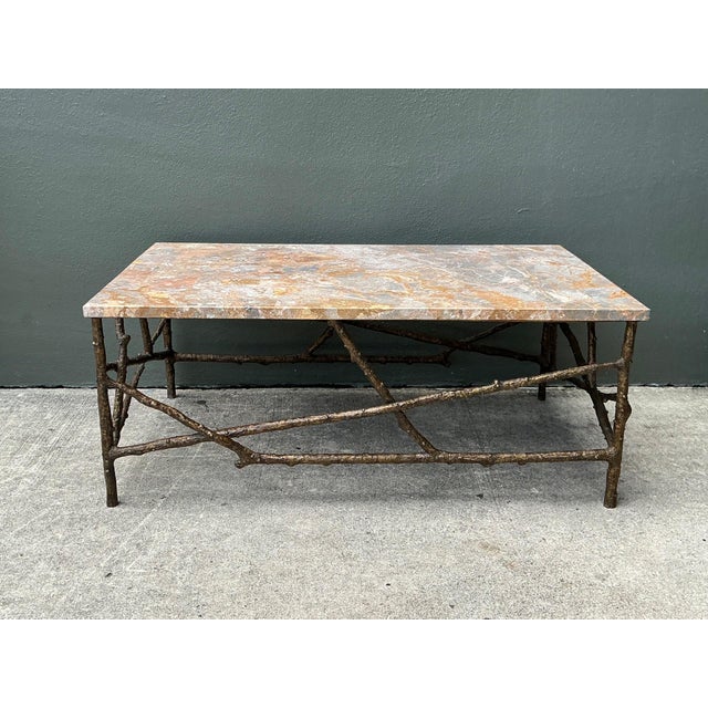 Vintage Faux Bois Marble Top Coffee Table For Sale - Image 10 of 18